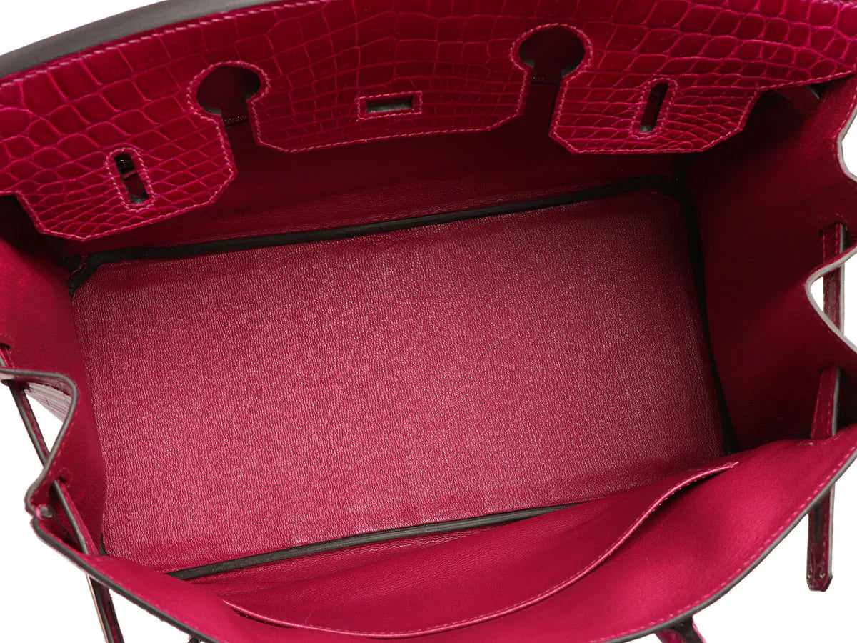 Birkin 30 Rose Pourpre Shiny Niloticus Crocodile Gold Hardware