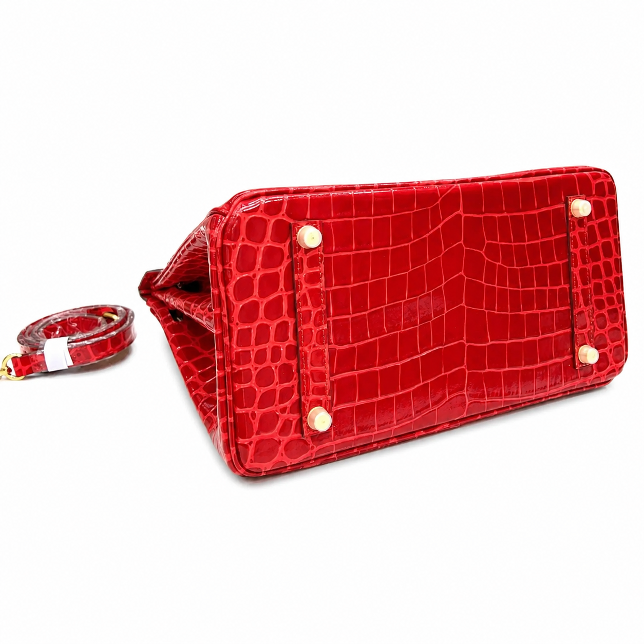 Birkin Style 25/30/35 Retourne in Rouge Vif Crocodile-Embossed Leather (Gold Hardware)