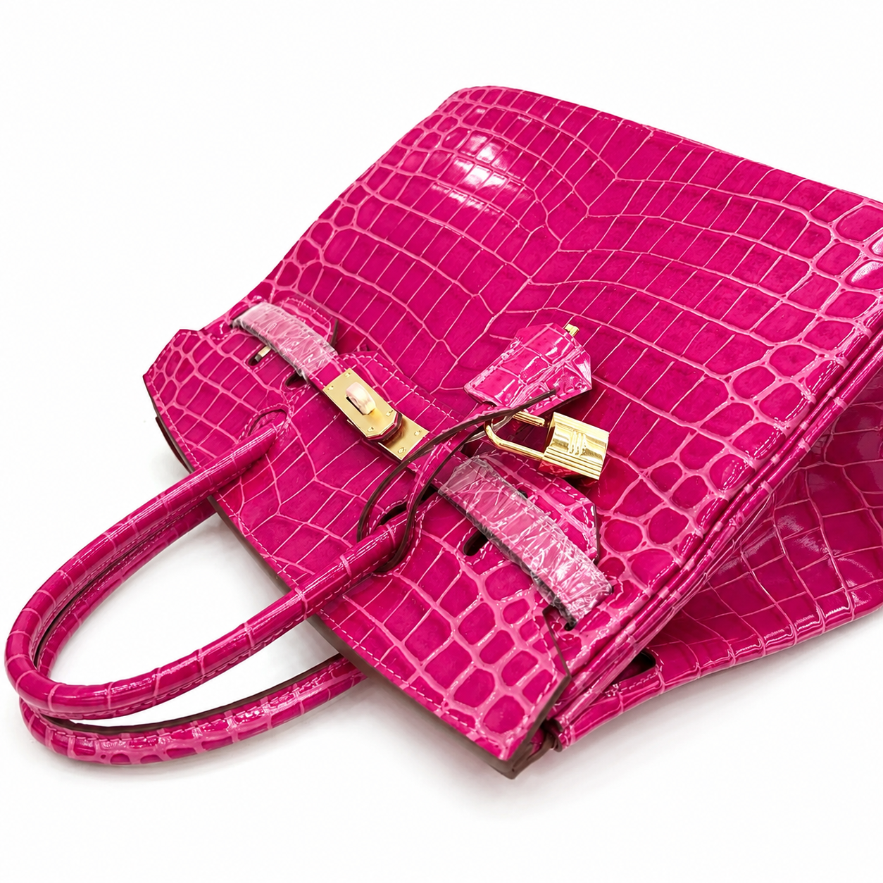 Birkin Style 25/30/35 Retourne in Rose Schéhérazade Crocodile-Embossed Leather (Gold Hardware)
