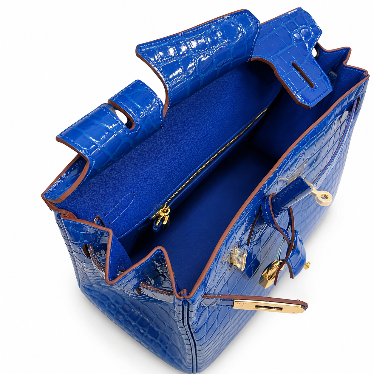 Birkin Style 25/30/35 Retourne in Royal Blue Crocodile-Embossed Leather (Gold Hardware)