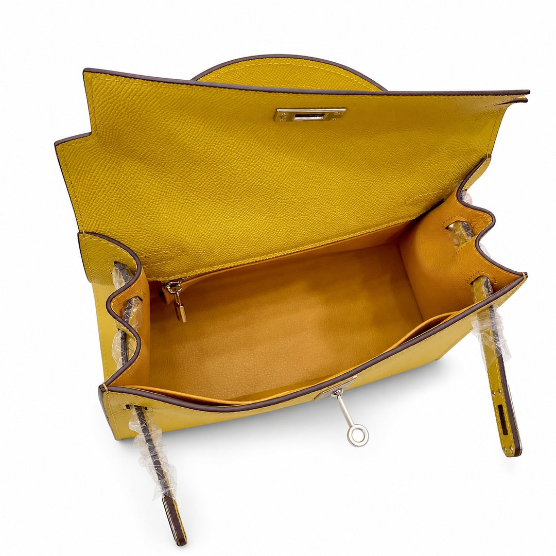 Kelly Sellier 25cm & 28cm Jaune Ambre Epsom Leather Palladium Hardware Women Luxury Handbag
