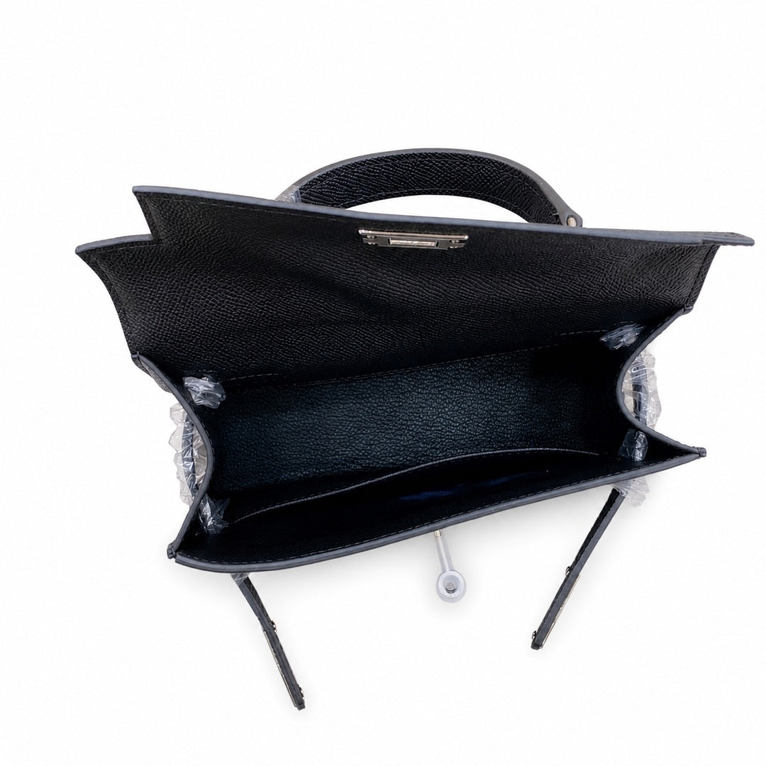 Mini Kelly II Sellier 19cm & 22cm Noir Epsom Leather Palladium Hardware Women Mini Handbag