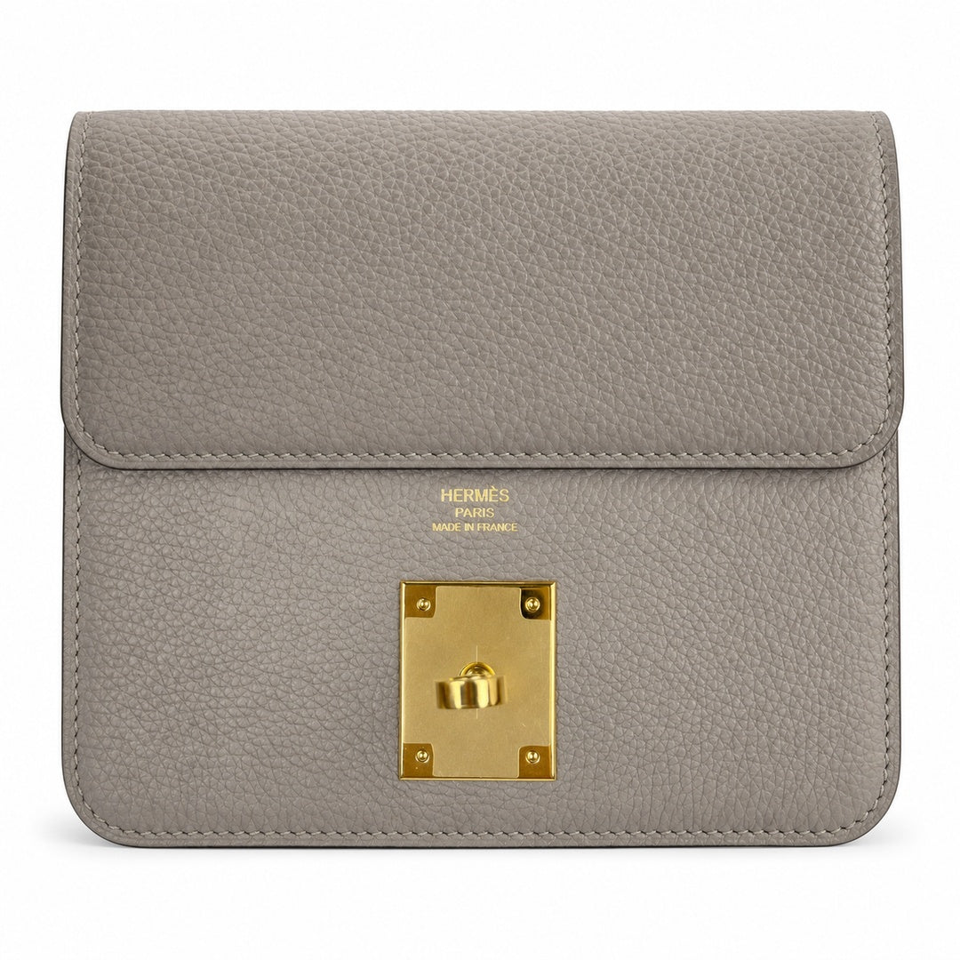 π In stock Kelly Messenger messenger bag for men and women, light gray gold buckle, imported leather, all-steel hand-waxed thread, the highest cost-effectiveness on the Internet. The classic combinati