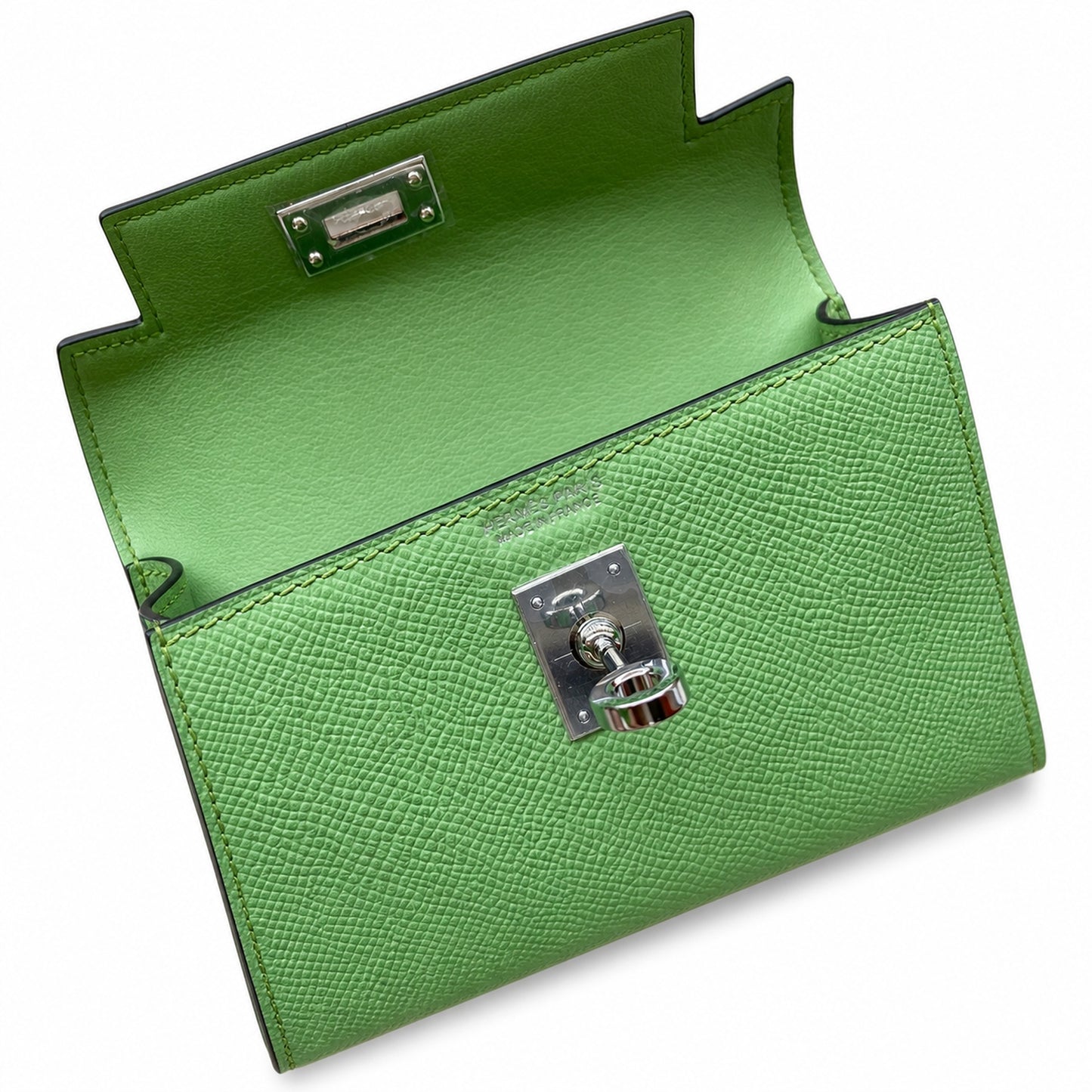 In stock: second generation Kelly 19cm imported Epsom leather avocado green 🥑 gold and silver buckle wax thread
