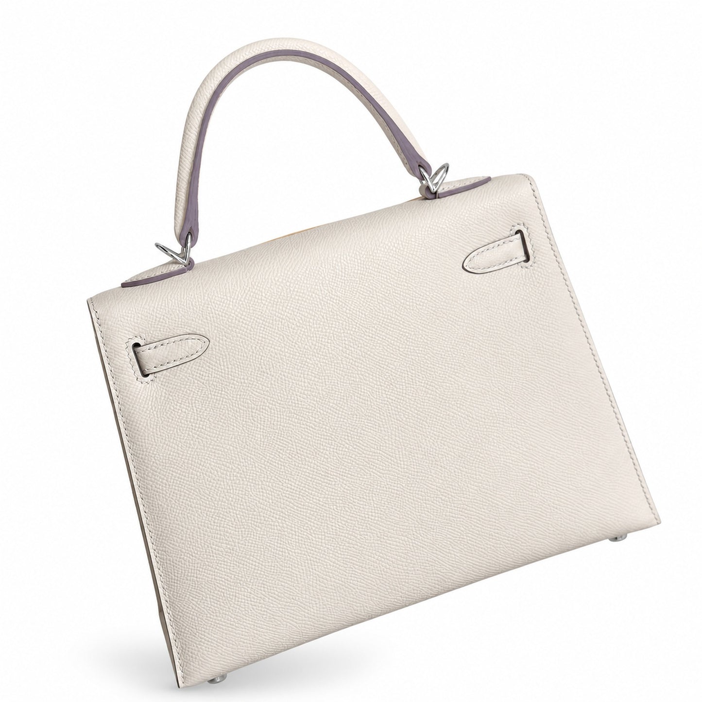 Milkshake white, gold buckle and silver buckle, Kelly 25, imported Epsom