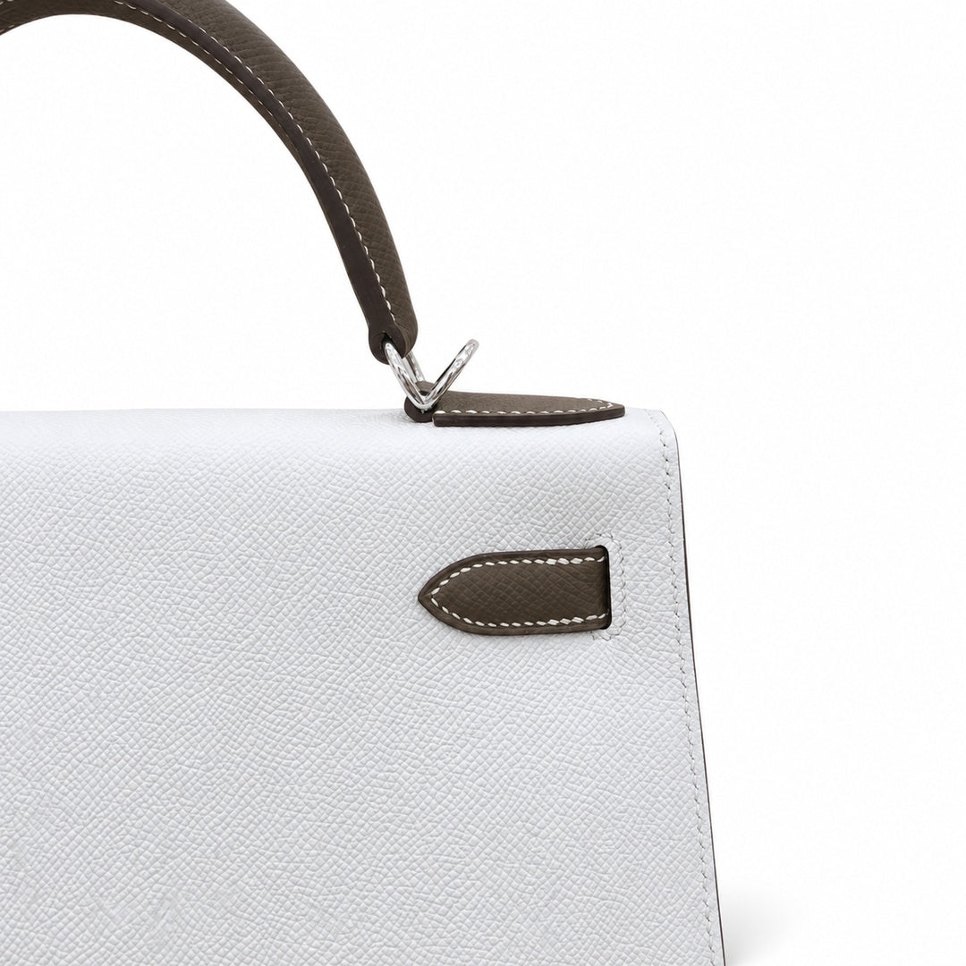 Kelly 25cm/28cm Epsom Leather 10 Craie Milkshake White 18 Etoupe Elephant Gray Top Handmade! Counter quality!