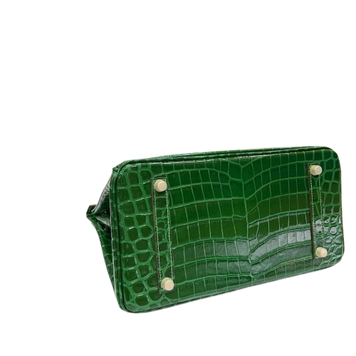 Birkin Style 25/30/35 Retourne in Vert Émeraude Crocodile-Embossed Leather (Gold Hardware)