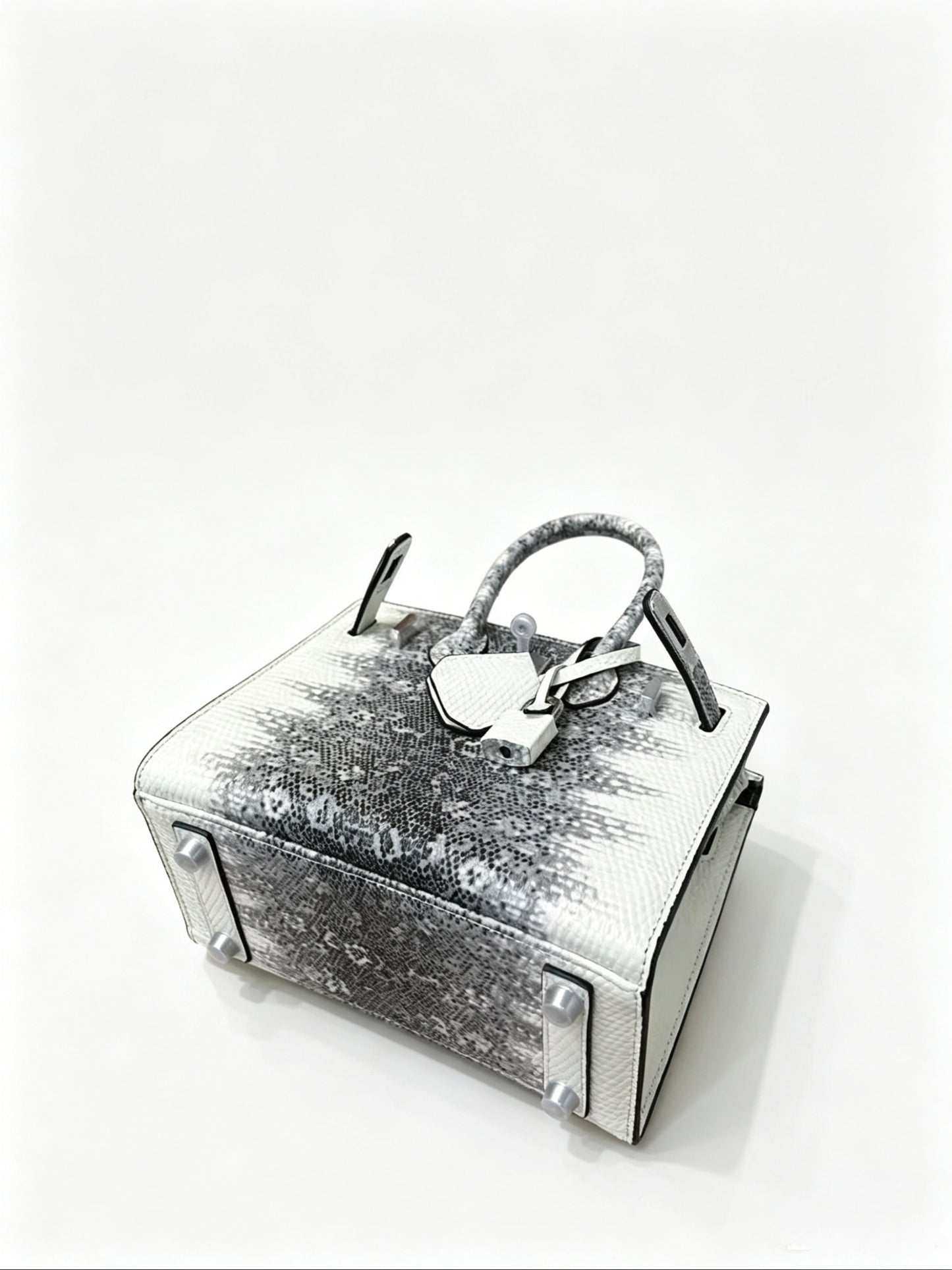 Mini Birkin 20cm Outer Stitching Tote Bag in Two-Tone Snow White Lizard Pattern