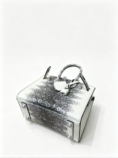 Mini Birkin 20cm Outer Stitching Tote Bag in Two-Tone Snow White Lizard Pattern