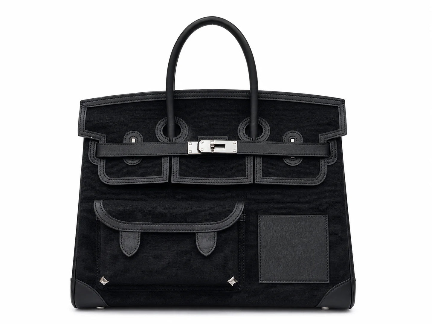 Birkin Cargo 35 in Noir Toile Goéland and Swift Leather (Palladium Hardware)
