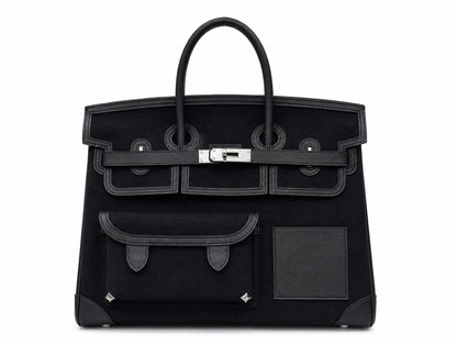 Birkin Cargo 35 in Noir Toile Goéland and Swift Leather (Palladium Hardware)