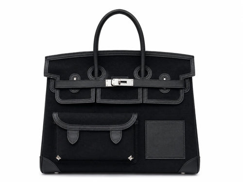 Birkin Cargo 35 in Noir Toile Goéland and Swift Leather (Palladium Hardware)