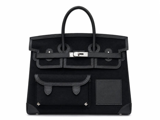Birkin Cargo 35 in Noir Toile Goéland and Swift Leather (Palladium Hardware)