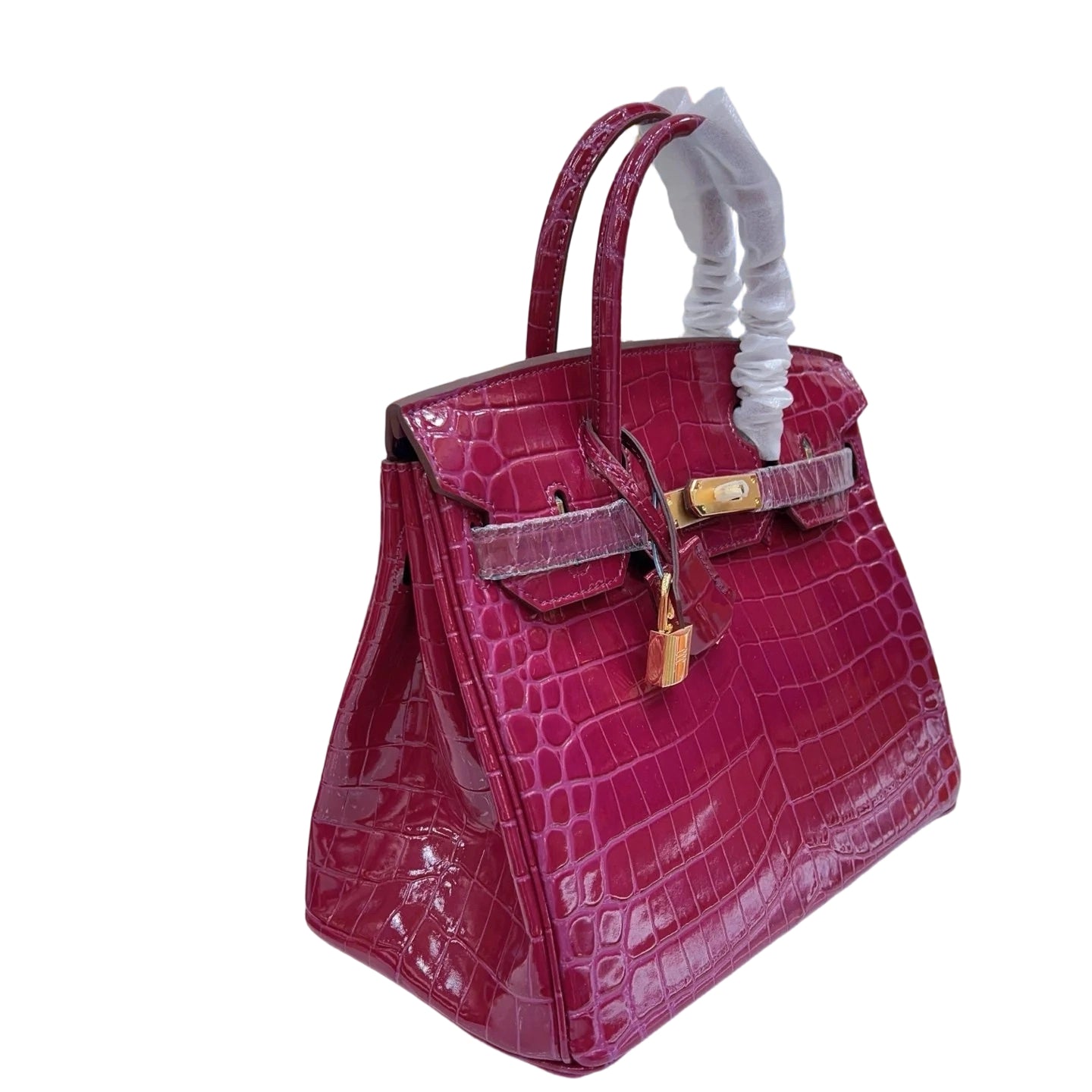 Birkin Style 25/30/35 Retourne in Rubis Crocodile-Embossed Leather (Gold Hardware)