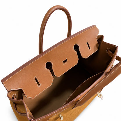 Birkin 40 Retourne in Gold Swift Leather and Suede Grizzly (Gold Hardware)