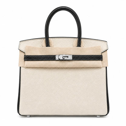 Birkin 25 Craie and Noir Togo Leather Bi-Color Bag
