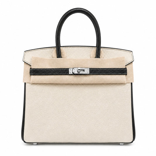 Birkin 25 Craie and Noir Togo Leather Bi-Color Bag