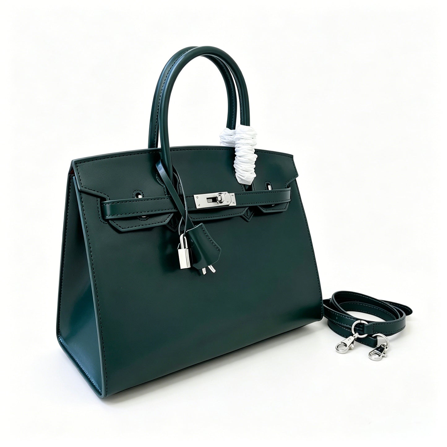 Birkin 30 Style Sellier in Vert Cypress Smooth Leather (Palladium Hardware)