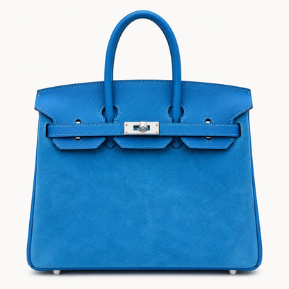 Birkin 25 Retourne in Bleu Zanzibar Swift Leather and Suede Grizzly (Palladium Hardware)