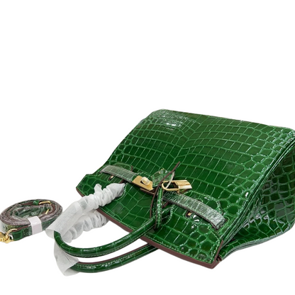 Birkin Style 25/30/35 Retourne in Vert Émeraude Crocodile-Embossed Leather (Gold Hardware)