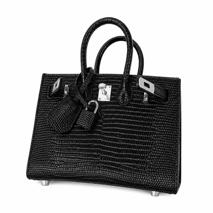 Mini Birkin 20cm Outer Stitching Tote Bag in Black Lizard Pattern