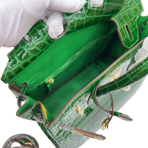 Birkin Style 25/30/35 Retourne in Vert Émeraude Crocodile-Embossed Leather (Gold Hardware)