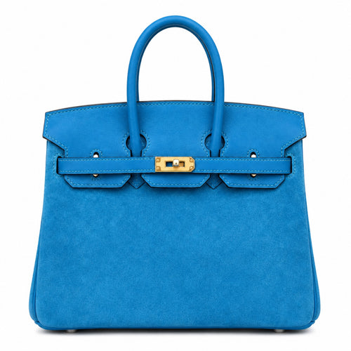 Rare Runaway Birkin 25cm Grizzly Tanzanite Blue Suede Luxury Tote