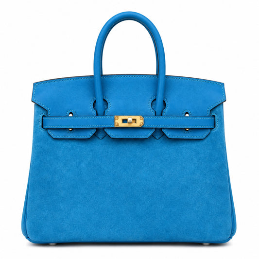 Rare Runaway Birkin 25cm Grizzly Tanzanite Blue Suede Luxury Tote