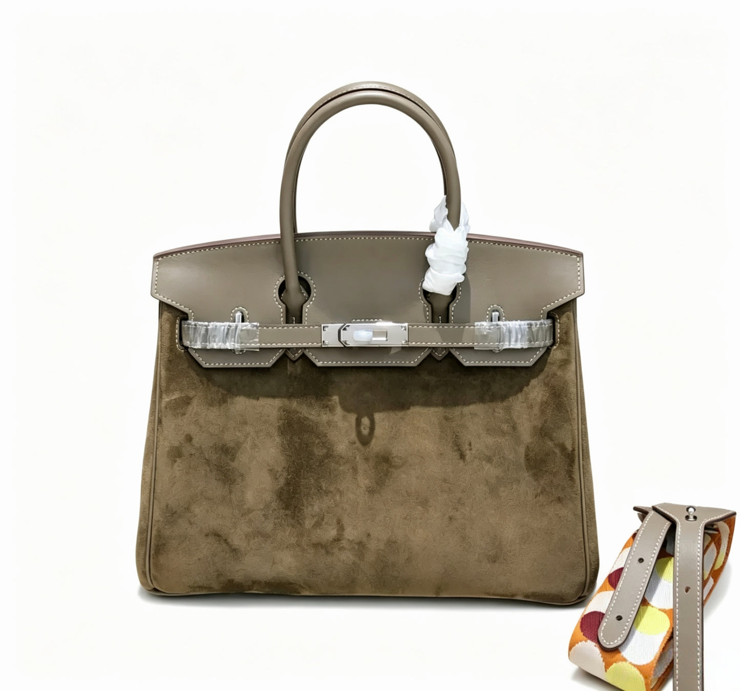 Birkin 30 Etoupe Swift Leather and Suede Splicing Bag