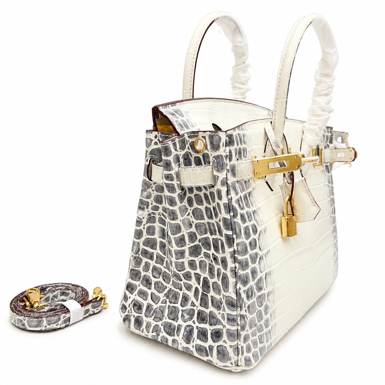Birkin Style 25/30/35 Retourne in Himalaya Crocodile-Embossed Leather (Gold Hardware)