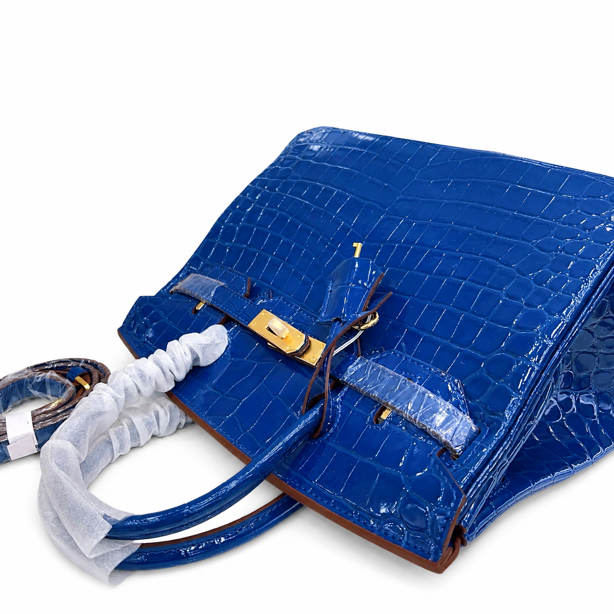 Birkin Style 25/30/35 Retourne in Royal Blue Crocodile-Embossed Leather (Gold Hardware)