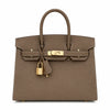 Birkin Style 25/30 Sellier in Etoupe Epsom Leather with White Stitching (Gold Hardware)