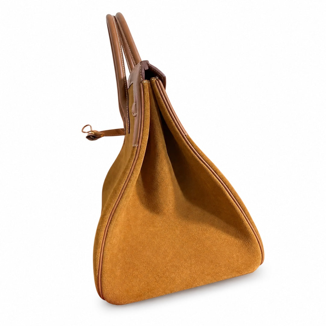 Birkin 40 Retourne in Gold Swift Leather and Suede Grizzly (Gold Hardware)