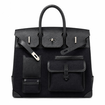Birkin Cargo 40 Total Black Canvas and Leather Multi-Pocket Bag