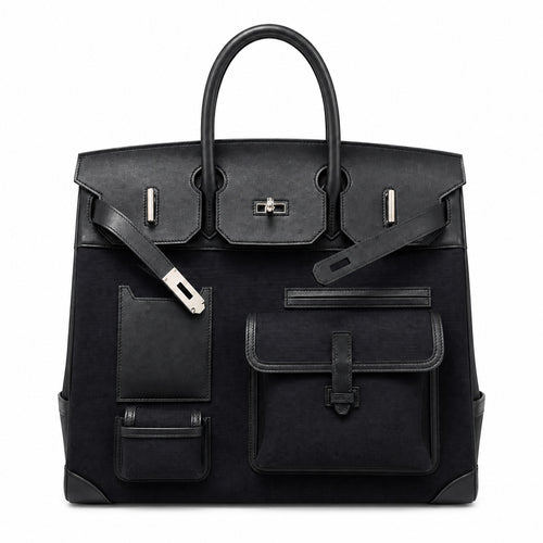 Birkin Cargo 40 Total Black Canvas and Leather Multi-Pocket Bag