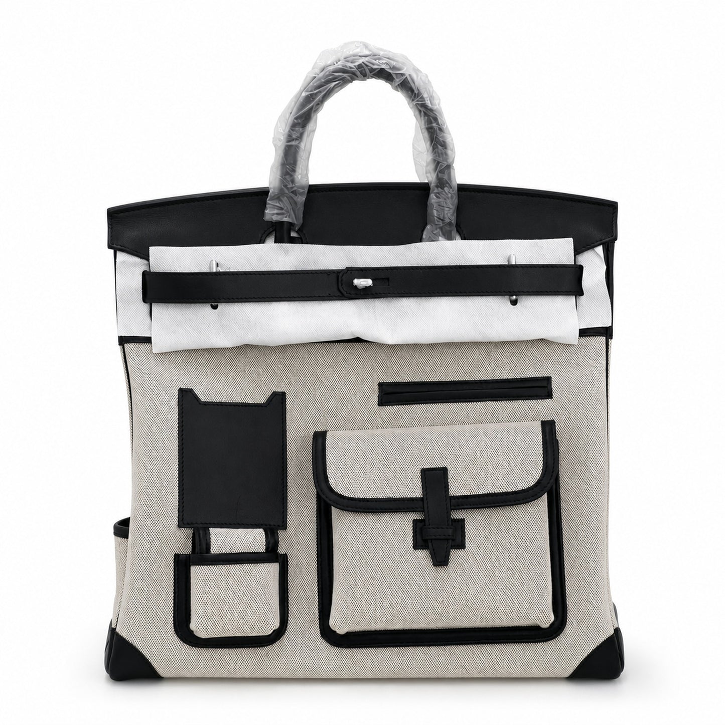 Birkin Cargo 40 Black Leather and Ecru Canvas Multi-Pocket Bag