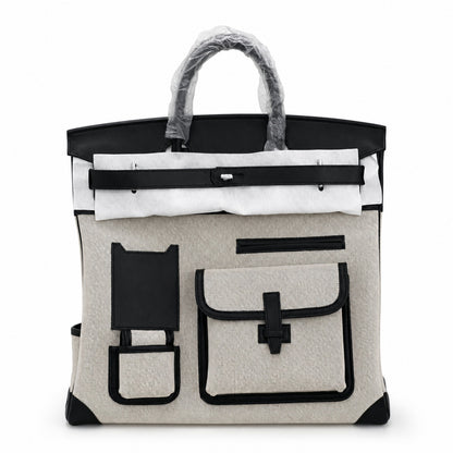 Birkin Cargo 40 Black Leather and Ecru Canvas Multi-Pocket Bag