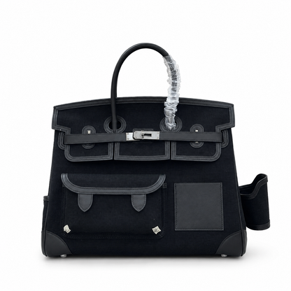 Birkin Cargo 35 in Noir Toile Goéland and Swift Leather (Palladium Hardware)