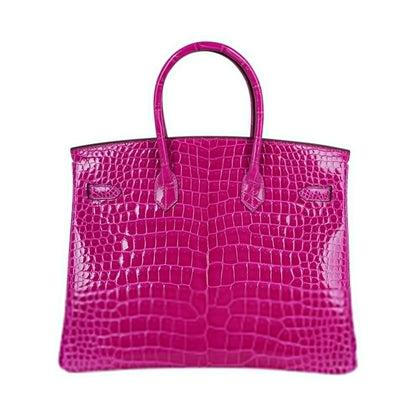 Rose Fuchsia Pink Crocodile Bag Gold Hardware