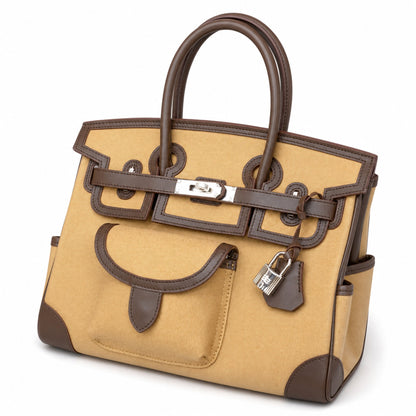 Birkin Cargo 30 Ebène Swift Leather and Khaki Canvas Multi-Pocket Bag