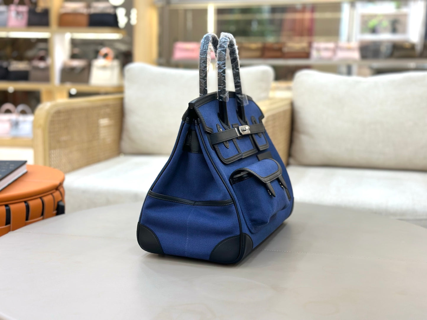Navy Blue Palladium Hardware Bag