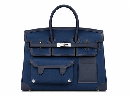 Birkin Cargo 35 in Bleu Marine Toile Goéland and Swift Leather (Palladium Hardware)