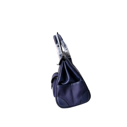 Birkin Cargo 25 Navy Blue Swift Leather and Canvas Splicing Bag