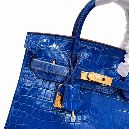 Birkin Style 25/30/35 Retourne in Royal Blue Crocodile-Embossed Leather (Gold Hardware)