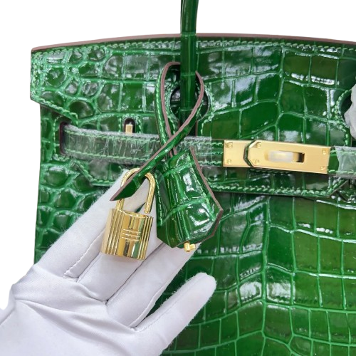 Birkin Style 25/30/35 Retourne in Vert Émeraude Crocodile-Embossed Leather (Gold Hardware)