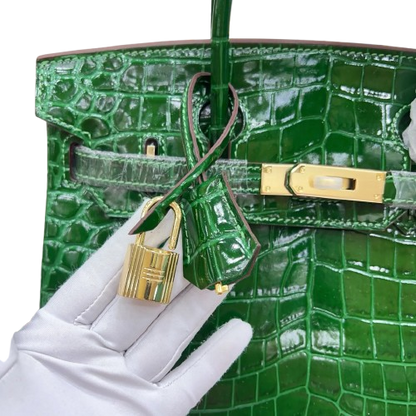 Birkin Style 25/30/35 Retourne in Vert Émeraude Crocodile-Embossed Leather (Gold Hardware)