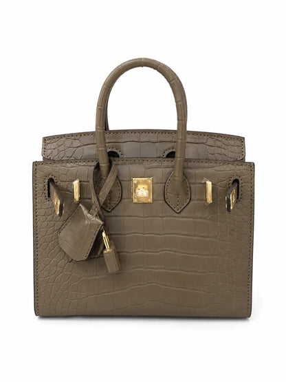 Mini Birkin 20cm Outer Stitching Tote Bag in Taupe Crocodile Pattern