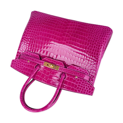 Rose Fuchsia Pink Crocodile Bag Gold Hardware