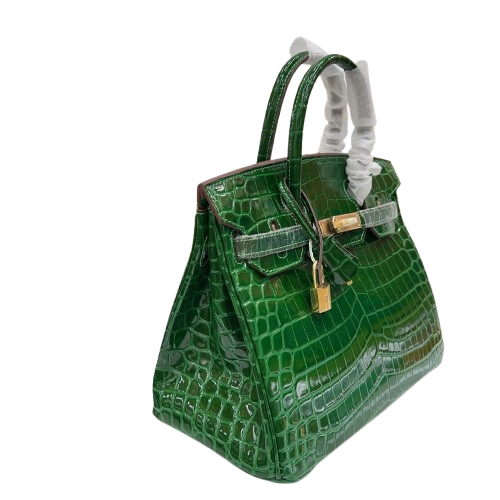 Birkin Style 25/30/35 Retourne in Vert Émeraude Crocodile-Embossed Leather (Gold Hardware)