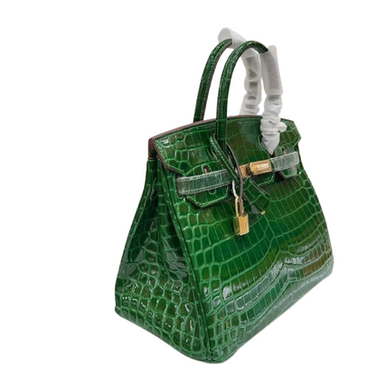 Birkin Style 25/30/35 Retourne in Vert Émeraude Crocodile-Embossed Leather (Gold Hardware)
